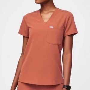 Figs Catarina One Pocket Scrub Top Terracotta Orange Limited Edition Small Nurse